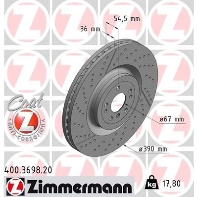 Bilde av ZIMMERMANN COAT Z 400.3698.20 Bremseskiver 390 36 8/5 5 112 innvendig ventilert, slisset / perforert belagt høy karbon MERCEDES BENZ: GL, ML Klasse