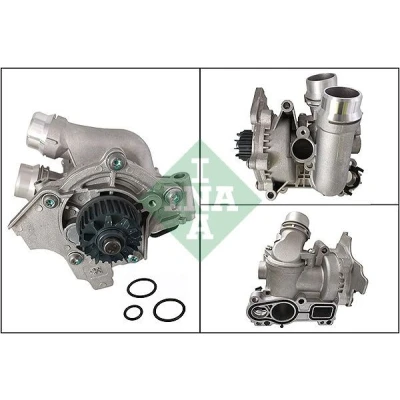 Bilde av INA 538 0967 10 Vannpumpe med tetning termostat metallkledning for tannremmens sekundærdrev VOLKSWAGEN: Golf 5, Passat B6 Variant, Tiguan I