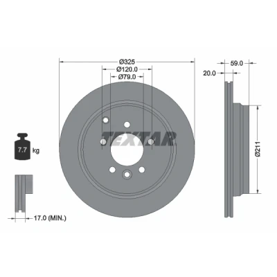 Bilde av TEXTAR PRO 92147603 Bremseskiver 325 20 05/07 120 utvendig ventilert belagt uten hjulfestebolt, hjulnav LAND ROVER: Range Rover Sport