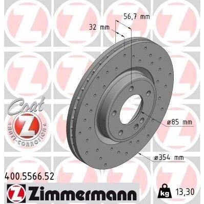 Bilde av ZIMMERMANN 400.5566.52 Bremseskiver 354 32 6/5 5 130 innvendig ventilert, hullet belagt