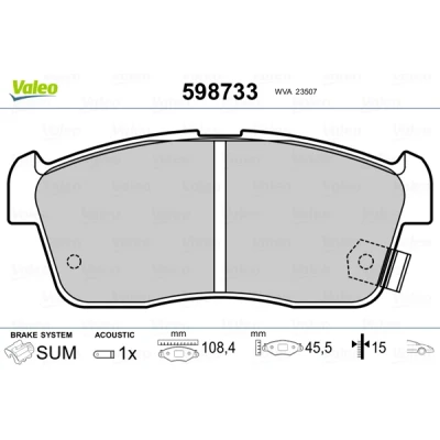 Bilde av VALEO 598733 Bremseklosser framaksel inkl. slitasjevarselkontakt uten antiskrike blikk SUZUKI: IGNIS I, 2, Alto VII, TOYOTA: Verso S