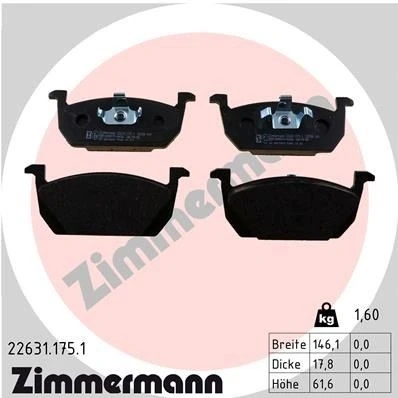 Bilde av ZIMMERMANN 22631.175.1 Bremseklosser Bildet viser leveranseinnholdet VOLKSWAGEN: Polo VI, T Cross, SEAT: IBIZA 5, Leon III Hatchback