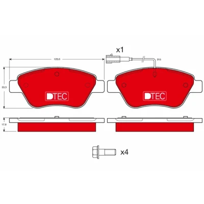 Bilde av TRW DTEC COTEC GDB1482DTE Bremseklosser inkl. slitasjevarselkontakt med bremsecaliperskruer FIAT: 500 Hatchback, BRAVO 2, Stilo Hatchback
