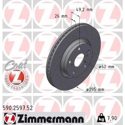 Bilde av ZIMMERMANN SPORT COAT Z 590.2597.52 Bremseskiver 295 26 7/5 5 114 utvendig ventilert, hullet belagt TOYOTA: Avensis III Stasjonsvogn