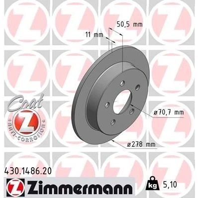 Bilde av ZIMMERMANN COAT Z 430.1486.20 Bremseskiver 278 11 5/5 5 118 fullt ut belagt