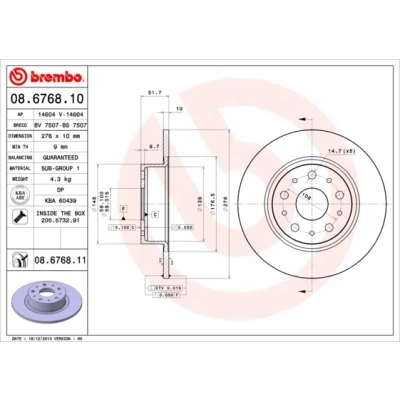 Bilde av BREMBO COATED DISC LINE 08.6768.11 Bremseskiver 276 10 5 fullt ut belagt med skruer LANCIA: Kappa Sedan, ALFA ROMEO: 166