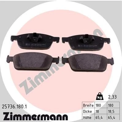 Bilde av ZIMMERMANN 25736.180.1 Bremseklosser Bildet viser leveranseinnholdet FORD: FOCUS 3, Transit Connect V408 Van, KUGA 2