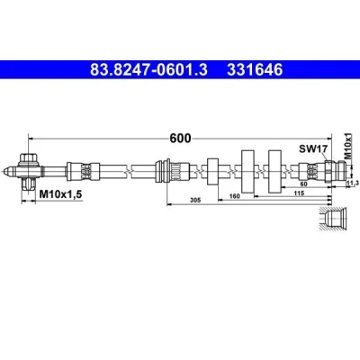 Bilde av ATE 83.8247 0601.3 Bremseslange 600mm M10x1mm
