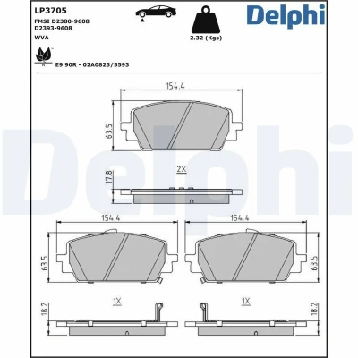 Bilde av DELPHI LP3705 Bremseklosser med akustisk slitasjevarsel antihyle blikk uten tilbehør