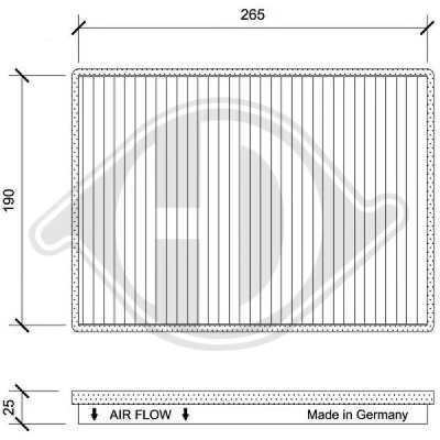 Bilde av DIEDERICHS DCI1250 Kupéfilter Karbonfilter 265 190 25 Climate CHEVROLET: Captiva, OPEL: Antara