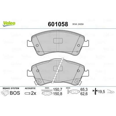 Bilde av VALEO 601058 Bremseklosser framaksel inkl. slitasjevarselkontakt med antihyle blikk TOYOTA: Avensis III Stasjonsvogn, Auris Hatchback