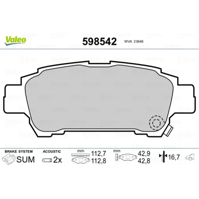 Bilde av VALEO 598542 Bremseklosser bakaksel inkl. slitasjevarselkontakt med antihyle blikk TOYOTA: Previa / Estima II, Avensis Verso