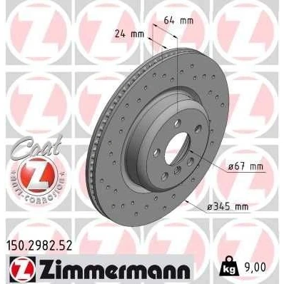 Bilde av ZIMMERMANN 150.2982.52 Bremseskiver 345 24 6/5 5 112 innvendig ventilert, hullet belagt høy karbon BMW: 3 Touring, Sedan