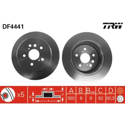 Bilde av TRW DF4441 Bremseskiver 303 9 5 114,3 fullt ut spraylakkert høy karbon TOYOTA: RAV4 II SUV