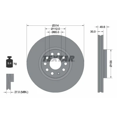 Bilde av TEXTAR 92232405 Bremseskiver 314 30 05/10 112 innvendig ventilert belagt høy karbon uten hjulfestebolt, hjulnav VOLKSWAGEN: Tiguan II, Sharan II