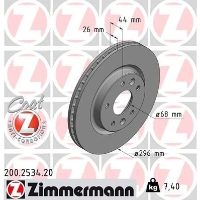 Bilde av ZIMMERMANN COAT Z 200.2534.20 Bremseskiver 296 26 7/5 5 114 innvendig ventilert belagt NISSAN: X Trail, Qashqai 2, RENAULT: Kadjar