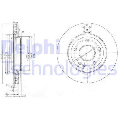 Bilde av DELPHI BG3709 Bremseskiver 270 22 5 ventilert oljet ubehandlet uten hjullager, ABS sensorring MERCEDES BENZ: Vaneo