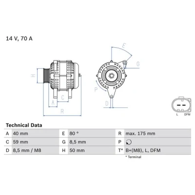 Bilde av BOSCH 0 986 042 620 Dynamo 14V 70A SKODA: Fabia 2, 1 Combi, VOLKSWAGEN: Polo IV Hatchback
