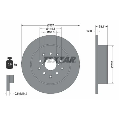 Bilde av TEXTAR PRO 92170803 Bremseskiver 307 12 05/12 114,3 fullt ut belagt uten hjulfestebolt, hjulnav LEXUS: GS II, IS I Sedan