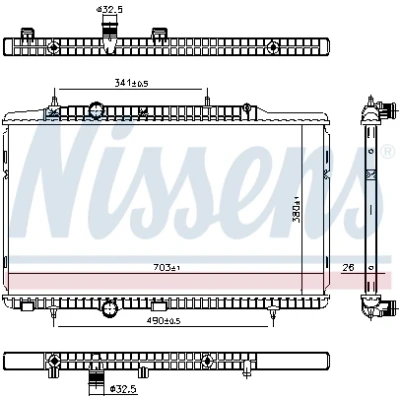 Bilde av NISSENS 606405 Radiator Aluminium 380 703 26 Kjøleribber loddet