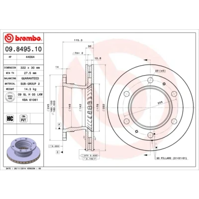 Bilde av BREMBO 09.8495.10 Bremseskiver 322 30 6 innvendig ventilert høy karbon NISSAN: ATLEON