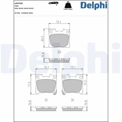 Bilde av DELPHI LP3725 Bremseklosser med akustisk slitasjevarsel uten antiskrike blikk tilbehør TOYOTA: Yaris IV