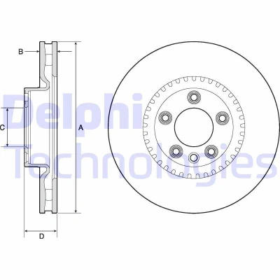 Bilde av DELPHI BG9168C Bremseskiver 368 36 5 ventilert belagt ubehandlet uten hjullager, ABS sensorring PORSCHE: Cayenne, VOLKSWAGEN: Touareg I