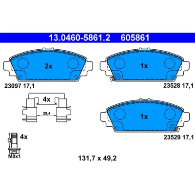 Bilde av ATE 13.0460 5861.2 Bremseklosser med akustisk slitasjevarsel bremsecaliperskruer tilbehør HONDA: CIVIC 7 Hatchback, Accord 6 Limousine