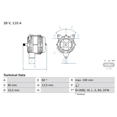 Bilde av BOSCH 0 986 046 590 Dynamo 28V 110A