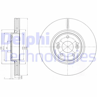 Bilde av DELPHI BG4167 Bremseskiver 308 28 5 ventilert oljet ubehandlet uten hjullager, ABS sensorring RENAULT: LAGUNA 2 Grandtour