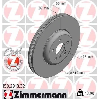 Bilde av ZIMMERMANN FORMULA F COAT Z 150.2913.32 Bremseskiver 374 36 6/5 5 120 innvendig ventilert, todelt bremseskive belagt høy karbon BMW: Touring