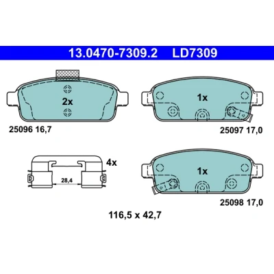 Bilde av ATE Ceramic 13.0470 7309.2 Bremseklosser med akustisk slitasjevarsel tilbehør OPEL: Zafira C Tourer, Astra J GTC