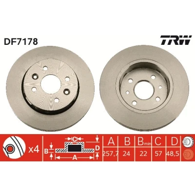 Bilde av TRW DF7178 Bremseskiver 258 24 4 100 ventilert spraylakkert
