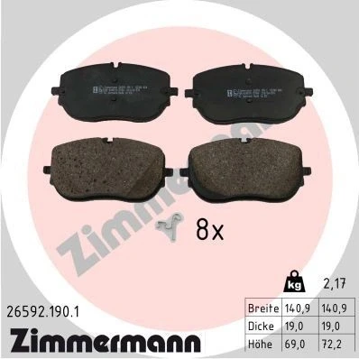 Bilde av ZIMMERMANN 26592.190.1 Bremseklosser klargjort for slitasjeindikator Bildet viser leveranseinnholdet