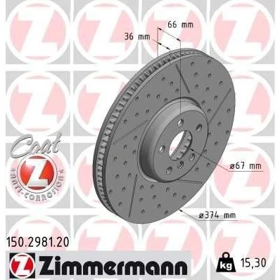 Bilde av ZIMMERMANN 150.2981.20 Bremseskiver 374 36 6/5 5 112 innvendig ventilert, nedsenket, med sliss belagt høy karbon BMW: 3 Touring, Sedan