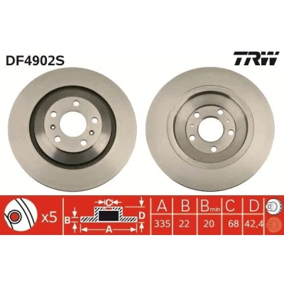 Bilde av TRW DF4902S Bremseskiver 335 22 5 112 ventilert spraylakkert høy karbon AUDI: A8 D3