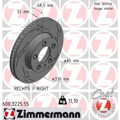 Bilde av ZIMMERMANN BLACK Z 600.3225.55 Bremseskiver 330 32 6/5 5 130 innvendig ventilert, med sliss belagt høy karbon VOLKSWAGEN: Touareg I, II