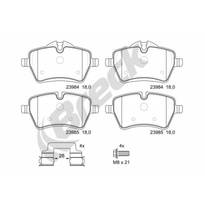 Bilde av BRECK 23984 00 701 Bremseklosser klargjort for slitasjeindikator med tilbehør MINI: Hatchback, Countryman, Clubman
