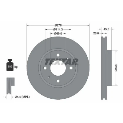 Bilde av TEXTAR PRO 92148703 Bremseskiver 276 26 04/06 114,3 innvendig ventilert belagt uten hjulfestebolt, hjulnav MITSUBISHI: Lancer 7 Limousine