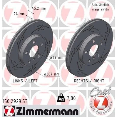 Bilde av ZIMMERMANN 150.2929.53 Bremseskiver 307 24 6/5 5 112 innvendig ventilert, med sliss belagt høy karbon BMW: 2 Active Tourer, Gran X1