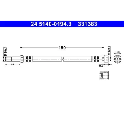 Bilde av ATE 24.5140 0194.3 Bremseslange 190 M10x1 VOLKSWAGEN: Transporter 5, 5 Bus, Multivan (7HM