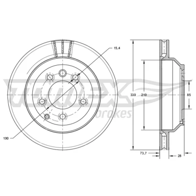 Bilde av TOMEX brakes Bremseskive PORSCHE: Cayenne, AUDI: Q7, VOLKSWAGEN: Touareg I, II bakaksel 28mm 130mm innvendig ventilert spraylakkert TX 74 16