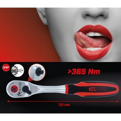 Bilde av KS TOOLS 935.3890 Reversibel skralle 96 10 (3/8&quot;) 198 Krom vanadium stål