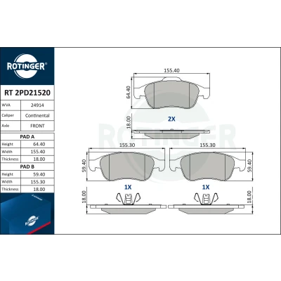 Bilde av Bremseklosser sett ROTINGER RT 2PD21520
