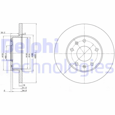 Bilde av DELPHI BG3426 Bremseskiver 261 14 5 fullt ut oljet ubehandlet uten hjullager, ABS sensorring LAND ROVER: Freelander I SUV, TOYOTA: 4Runner