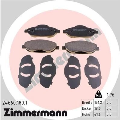 Bilde av ZIMMERMANN 24660.180.1 Bremseklosser Bildet viser leveranseinnholdet PEUGEOT: 3008 I, 308 I Hatchback, SW