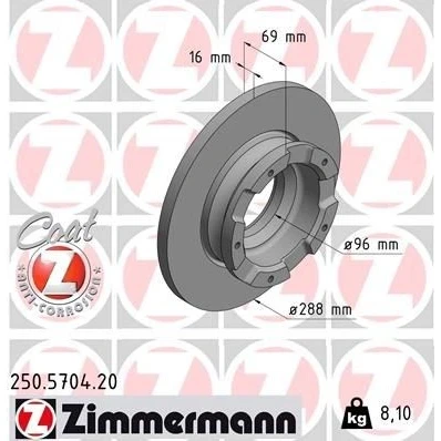 Bilde av ZIMMERMANN 250.5704.20 Bremseskiver 288 16 5/5 5 160 fullt ut belagt med ABS senorring, uten hjulnav, hjulfestebolt FORD: Transit V363 Van