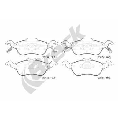 Bilde av BRECK 23154 00 702 Bremseklosser ikke klargjort for slitasjeindikator FORD: Focus Mk1 Hatchback, Stasjonsvogn