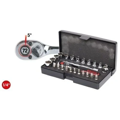 Bilde av KS TOOLS 918.0626 Pipesett Krom vanadium stål 1/4 med skrallefunksjon firkant