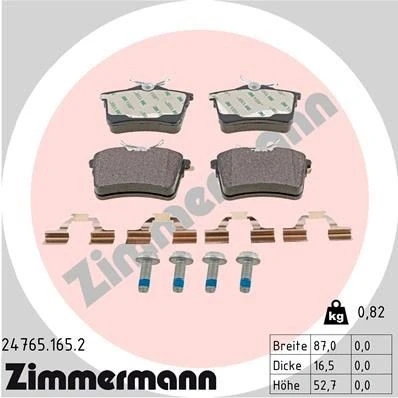 Bilde av ZIMMERMANN 24765.165.2 Bremseklosser med skruer Bildet viser leveranseinnholdet, fjær PEUGEOT: Partner II Van, 308 I SW, Tepee